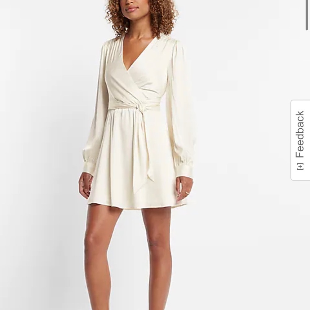 Express Satin Long Sleeve Tie Waist Mini Dress